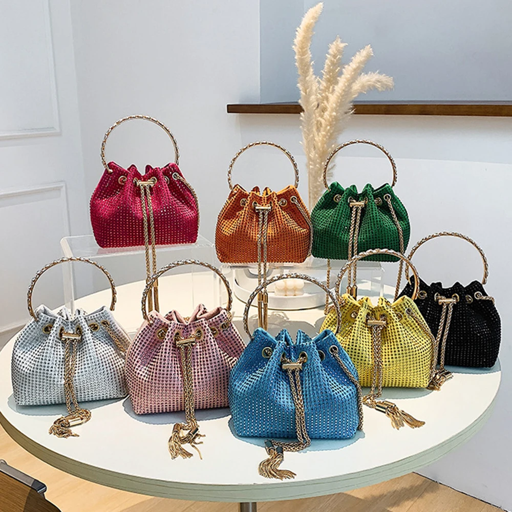 Candy Color Diamonds Bucket Bag Round Handle Women's Handbags Luxury Rhinestone Party Evening Bags for Women Chains Shoulder Bag
Candy Color Diamonds Bucket Bag Round Handle Women's Handbags Luxury Rhinestone Party Evening Bags for Women Chains Shoulder Bag