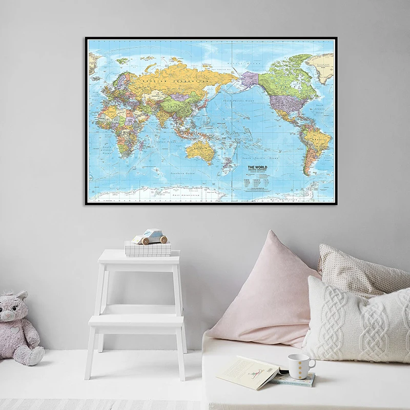 

90*60cm Political Map of The World Non-woven Canvas Painting Unframed Poster Education Prints School Supplies Home Decoration