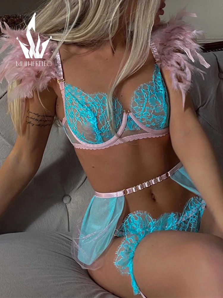 Mulherelfo Fancy Feathers Lace Lingerie Set Women Exotic Contrast Color Transparent Bras 4PCS Outfit Sexy Push Up Underwear Sets
Mulherelfo Fancy Feathers Lace Lingerie Set Women Exotic Contrast Color Transparent Bras 4PCS Outfit Sexy Push Up Underwear Sets