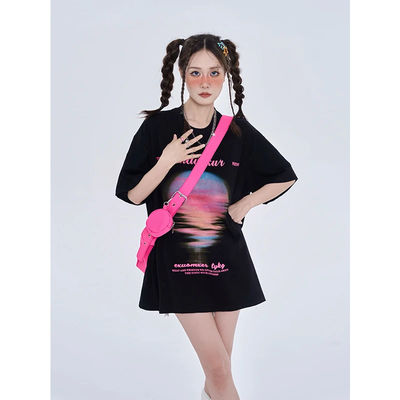 American Sweet and Spicy Vintage T-shirt Summer Print Letter Short Sleeves Women's Soft Loose Crewneck Versatile Black Top
American Sweet and Spicy Vintage T-shirt Summer Print Letter Short Sleeves Women's Soft Loose Crewneck Versatile Black Top