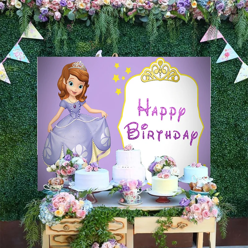 

Disney Romantic Castle Cartoon Cute Bird Little Princess Sofia Flowers Backdrop Birthday Party Decoration Backgrounds Banner