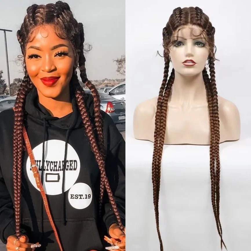 Hand-Braided Synthetic Lace Front Box Braided Wigs Lace Front Burgundy Red Mixed Black Double Dutch Braided Wigs For Women
Hand-Braided Synthetic Lace Front Box Braided Wigs Lace Front Burgundy Red Mixed Black Double Dutch Braided Wigs For Women