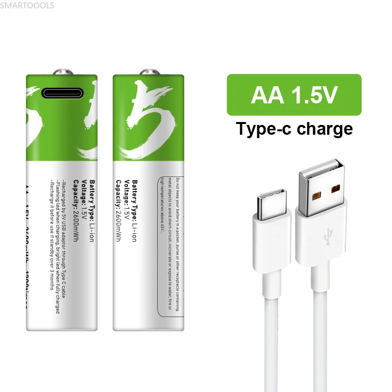 SMARTOOOLS Original USB AA Rechargeable Batteries 1.5V 2600 MWh Li-ion Battery for Remote Control Mouse Electric Toy Battery
SMARTOOOLS Original USB AA Rechargeable Batteries 1.5V 2600 MWh Li-ion Battery for Remote Control Mouse Electric Toy Battery