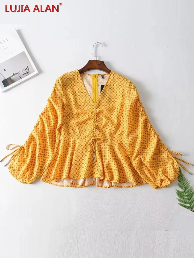 Новинка 2023, женская блузка с глубоким V-образным вырезом и принтом, повседневная женская рубашка с рукавами-фонариками, свободные топы, LUJIA ... 
Новинка 2023, женская блузка с глубоким V-образным вырезом и принтом, повседневная женская рубашка с рукавами-фонариками, свободные топы, LUJIA ...