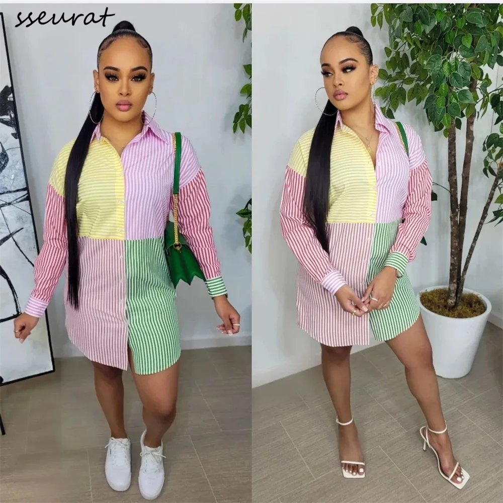 SSEURAT Spring/Summer 2022 Women'S New Striped Patchwork Color Button Soft And Comfortable Casual Style Dress
SSEURAT Spring/Summer 2022 Women'S New Striped Patchwork Color Button Soft And Comfortable Casual Style Dress