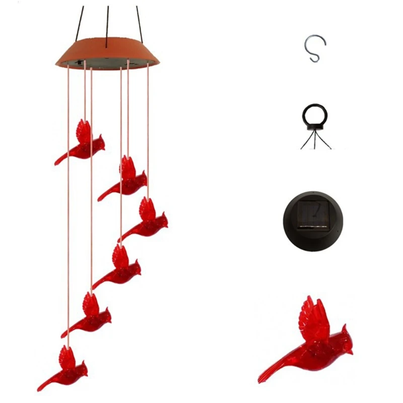 Solar Cardinal Red Bird Wind Chime Wind Moblie LED Lamp Hummingbirds Color Changing Waterproof LED Solar Wind Chime Lamp
Solar Cardinal Red Bird Wind Chime Wind Moblie LED Lamp Hummingbirds Color Changing Waterproof LED Solar Wind Chime Lamp