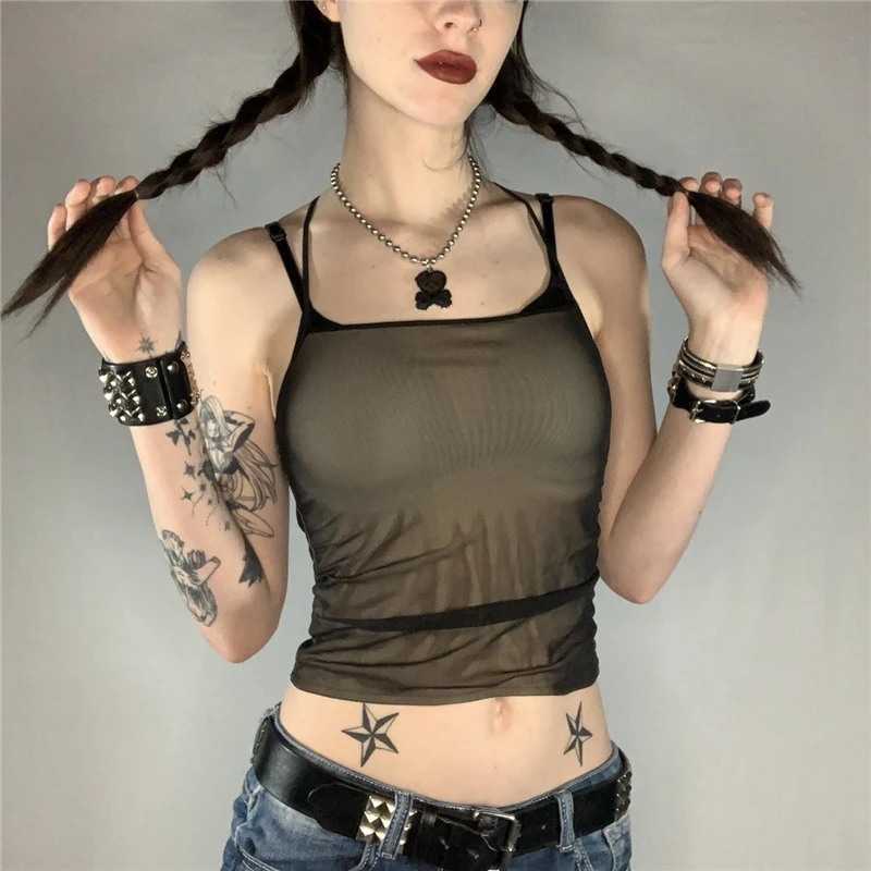 Xingqing y2k топ в готическом стиле 2022 летний женский без рукавов одежда темной