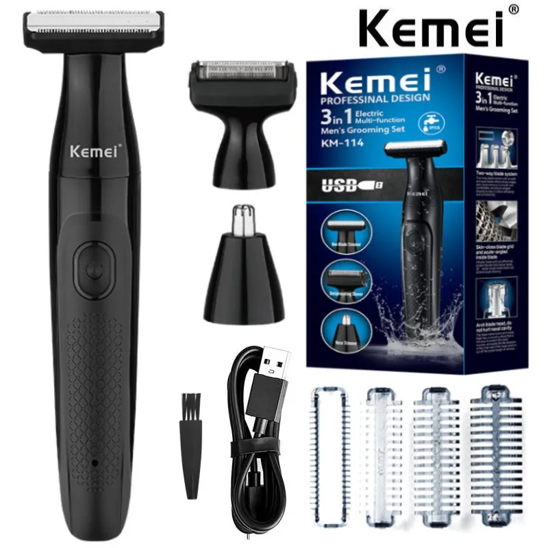

Kemei Electric Shaver Waterproof Razor 3 In 1 Nose Ear Beard Pubic Hair Trimmer Body Ball Groomer Multifunction Men Grooming Set