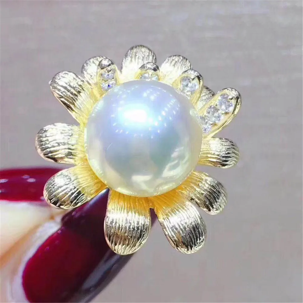 

Sunflower Ring Holder DIY Pearl Accessories S925 Sterling Silver Jewelry Ring Empty Holder Fit 10-12mm Beads