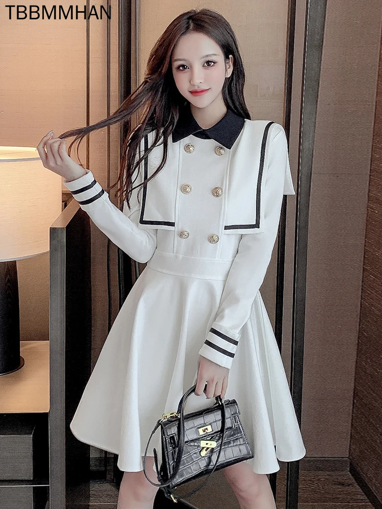 Women Double-Breasted College Navy Style A-line Dress Spring Autumn White Black Dress Long Sleeve Contrasting Colors Dress
Women Double-Breasted College Navy Style A-line Dress Spring Autumn White Black Dress Long Sleeve Contrasting Colors Dress