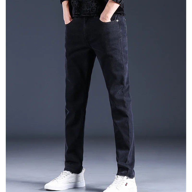 

Men Clothing Autumn New Pattern Smoky Grey Self-cultivation Crus Pedis Straight Cylinder Trousers Casual Stretch Jeans Female