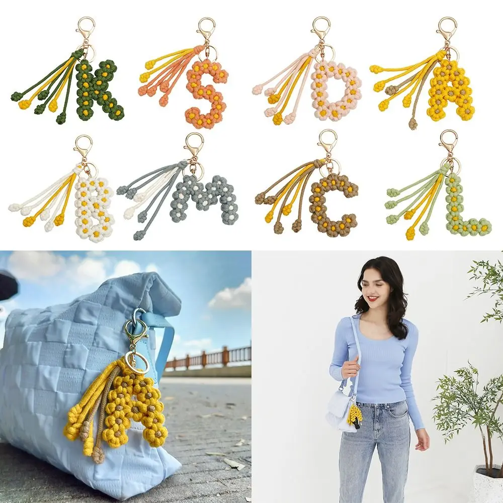 

Intangible Cultural Heritage Letter Keychain Handwoven Rice Ears Daisy Flowers Bag Pendant Bohemian Bag Accessories Women