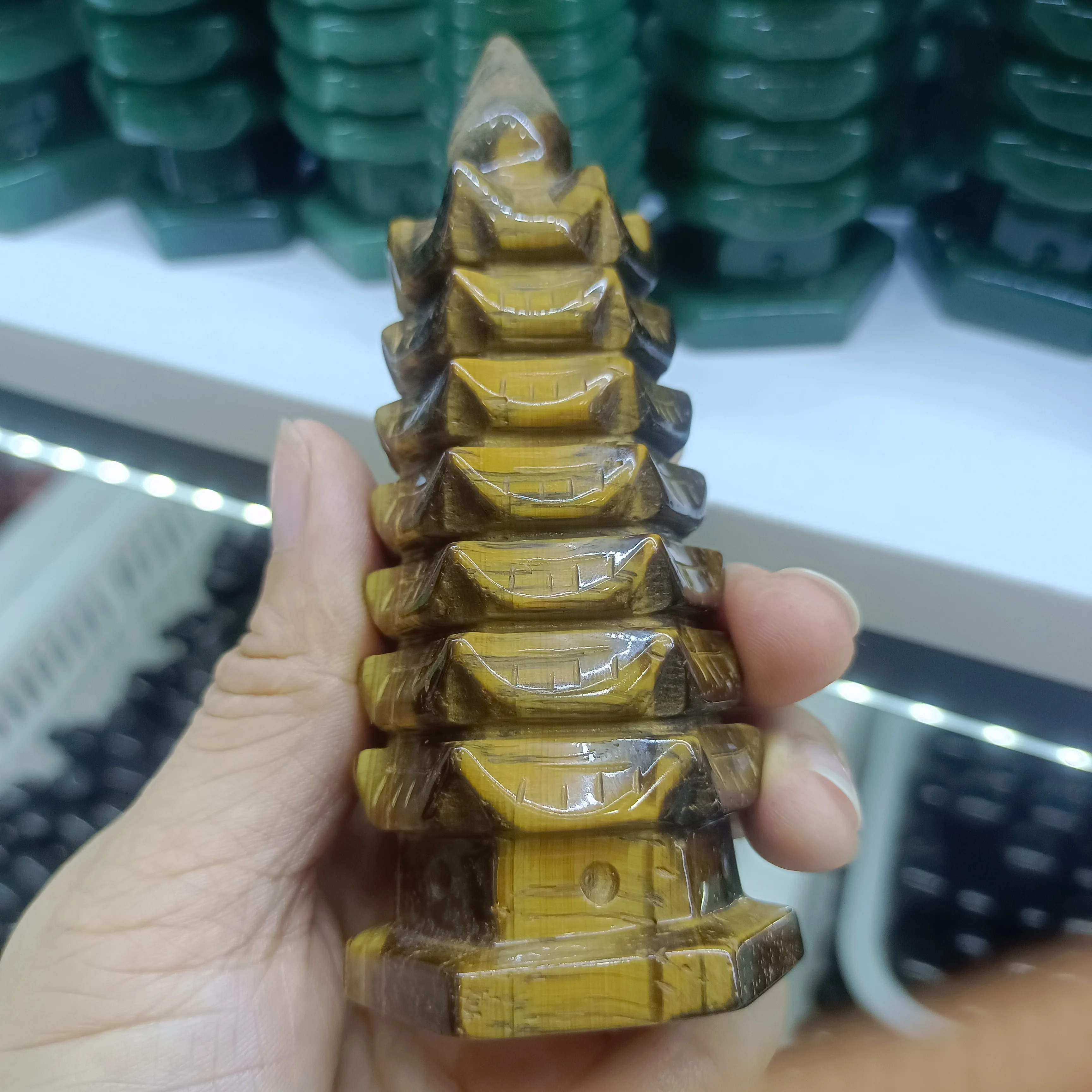 Natural Tiger Eye Stone Hand Carving Seven Layers Wenchang Tower Crystal Energy Home Office Craft Gifts Feng Shui Decoration
Natural Tiger Eye Stone Hand Carving Seven Layers Wenchang Tower Crystal Energy Home Office Craft Gifts Feng Shui Decoration