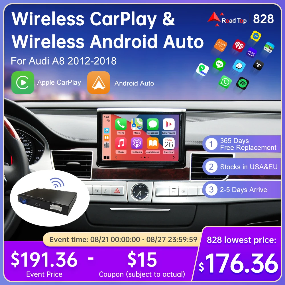 Android Auto Wireless CarPlay for Audi A8 2012-2018, with AirPlay Mirror Link Youtube Rear Camera GPS Navigation USB Functions
Android Auto Wireless CarPlay for Audi A8 2012-2018, with AirPlay Mirror Link Youtube Rear Camera GPS Navigation USB Functions