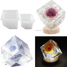 DIY Night Light Crystal Epoxy Resin Mold Size Cube Oblique Mouth Geometry Mirror Silicone Mould