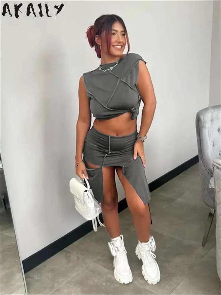 Akaily Spring Streetwear Spliced Two 2 Piece Sets Womens Outifits O Neck Sleeveless Crop Top Bodycon Skirts Black Matching Sets
Akaily Spring Streetwear Spliced Two 2 Piece Sets Womens Outifits O Neck Sleeveless Crop Top Bodycon Skirts Black Matching Sets