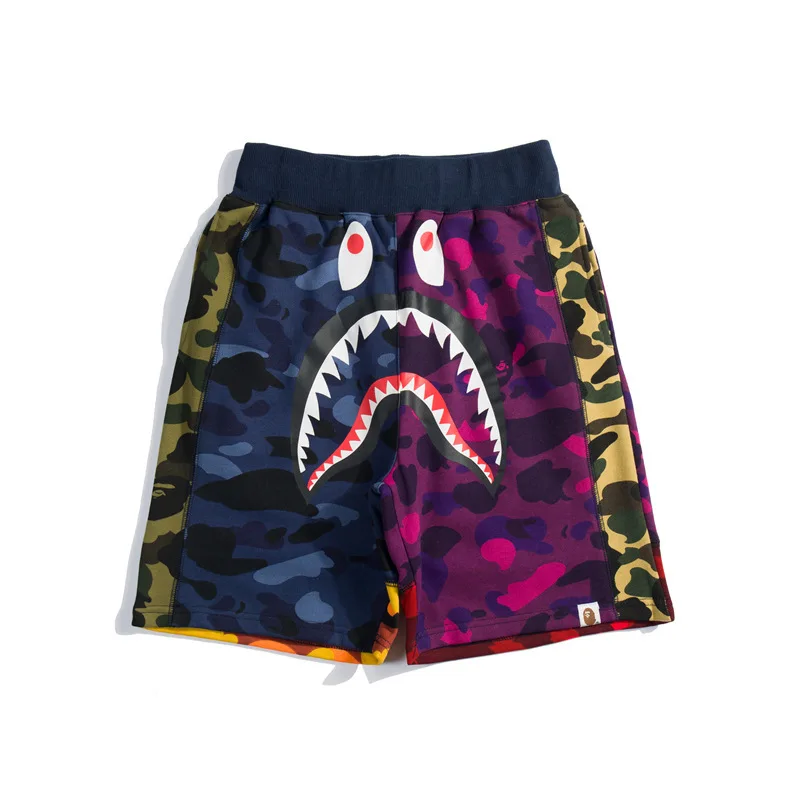 

24SS summer new shark head camouflage multi-layer splicing casual shorts men and women tide five pants in pants A BATHING APE