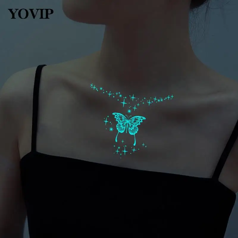 

Светящаяся тату-наклейка для боди-арта для женщин мужчин бабочка Луна светящаяся змея водостойкая Временная искусственная татуировка