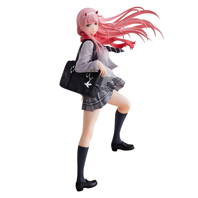 

23cm Anime DARLING In The FRANXX Figure ZERO TWO School Uniform Pleated Skirt Girls Model PVC Action Figures Collection Toys