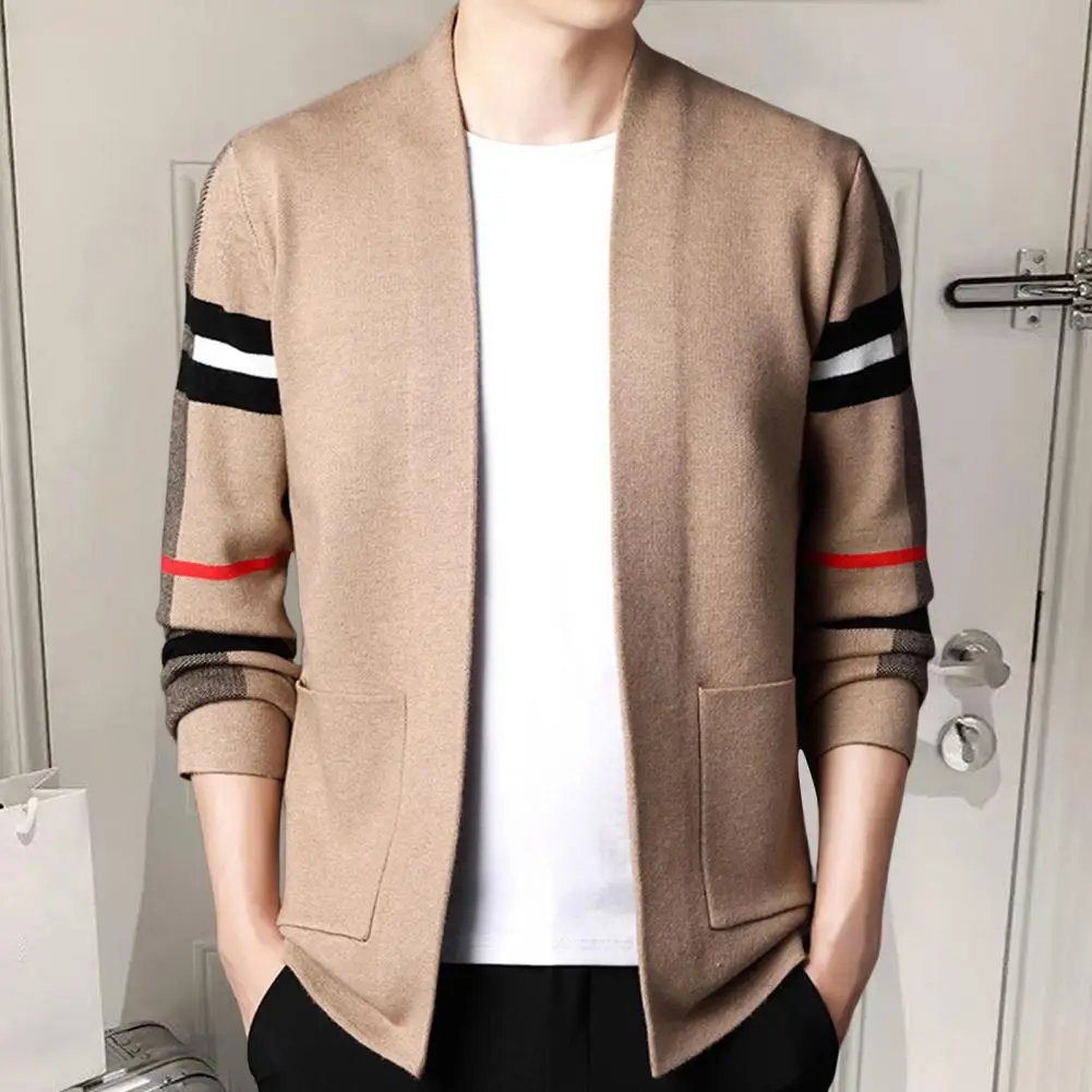 Stylish Sweater Coat Windproof Cardigan Sweater Pockets Men Splicing Color No Button Knitted Sweater Coat Cold Resistant
Stylish Sweater Coat Windproof Cardigan Sweater Pockets Men Splicing Color No Button Knitted Sweater Coat Cold Resistant
