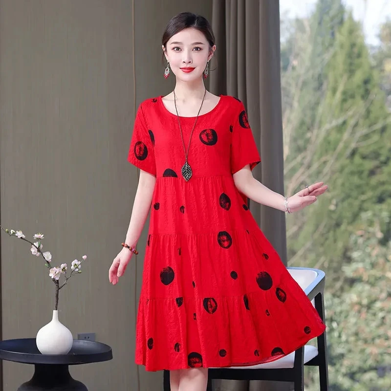 2022 New Summer Dress Women Loose Short Sleeve Vintage Dress Elegant Print Loose Casual Woman Dresses with High Quality
2022 New Summer Dress Women Loose Short Sleeve Vintage Dress Elegant Print Loose Casual Woman Dresses with High Quality