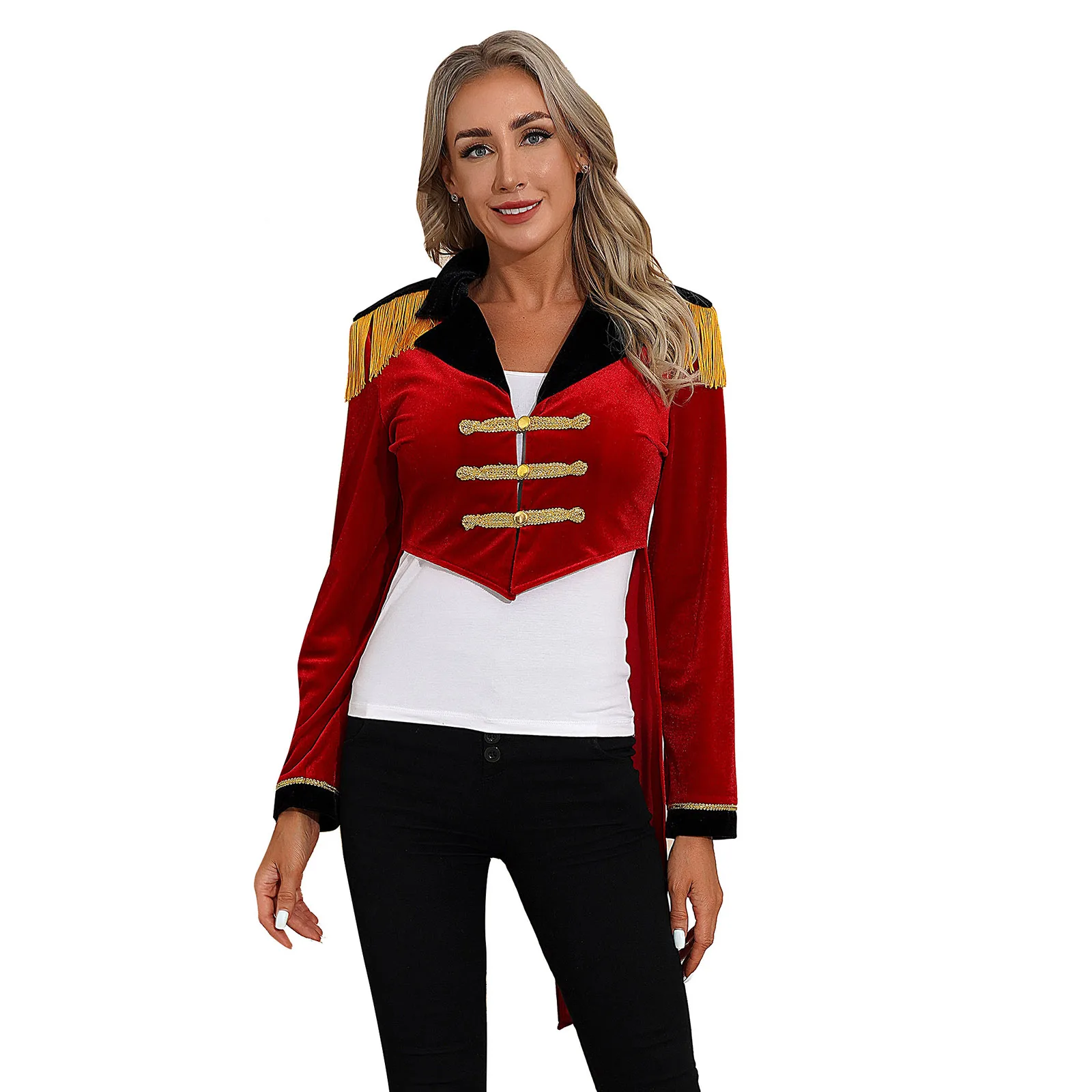 Adult Womens Circus Ringmaster Cosplay Coat Costumes Color Block Lapel Long Sleeve Velvet Tailcoat Female Performing Clothing
Adult Womens Circus Ringmaster Cosplay Coat Costumes Color Block Lapel Long Sleeve Velvet Tailcoat Female Performing Clothing