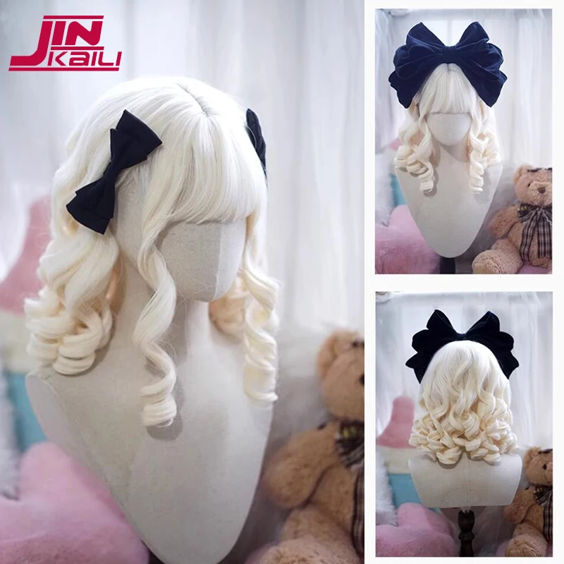 

40cm Synthetic Short Wavy Curly Cosplay Wig With Bang Blonde White Red Cute Lolita Wig Women Halloween Cosplay Wig Female
