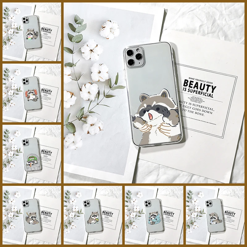 Силиконовый милый енот Kawaii мягкий для Apple iPhone 11 12 13 Pro Max Mini чехол телефона 6 7 8 Plus XR XS