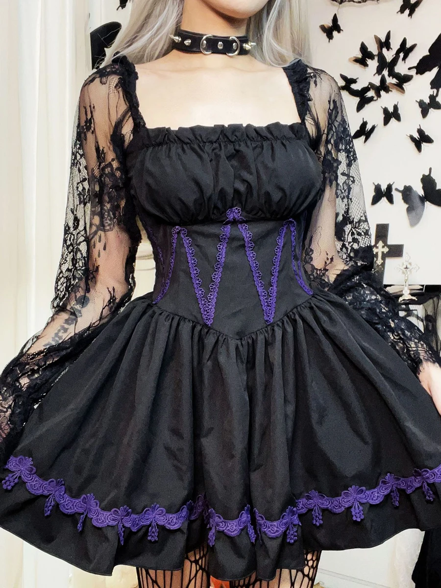 Женское платье с длинным рукавом, черное платье в готическом стиле с пышными рукавами, кружевным подолом и квадратным вырезом, Прозрачное п...
Женское платье с длинным рукавом, черное платье в готическом стиле с пышными рукавами, кружевным подолом и квадратным вырезом, Прозрачное п...