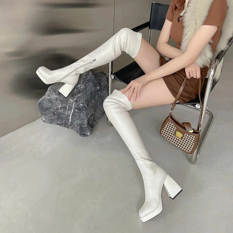 Ochanmeb Chic Women Stretch Overknee Boots Black White Chunky High Heels Square Toe Long Stretch Boots Ladies Winter Shoe Zipper
Ochanmeb Chic Women Stretch Overknee Boots Black White Chunky High Heels Square Toe Long Stretch Boots Ladies Winter Shoe Zipper