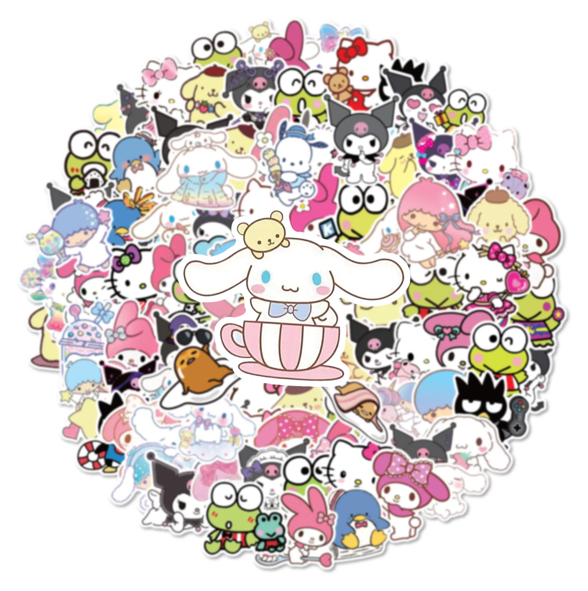 

100 sheets of Sanrio cartoon anime Cinnamoroll Kuromi Pochacco KTcat mix and match graffiti water cup suitcase laptop stickers