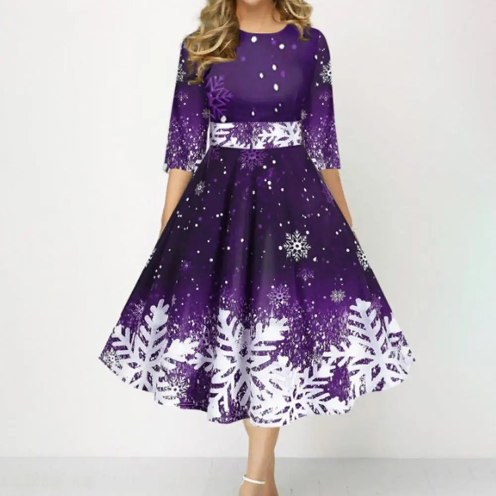 2022 Women's Christmas Dresses High-Waist Christmas Dress Xmas Snowflake Print Large Hem A-Line Midi Dress
2022 Women's Christmas Dresses High-Waist Christmas Dress Xmas Snowflake Print Large Hem A-Line Midi Dress