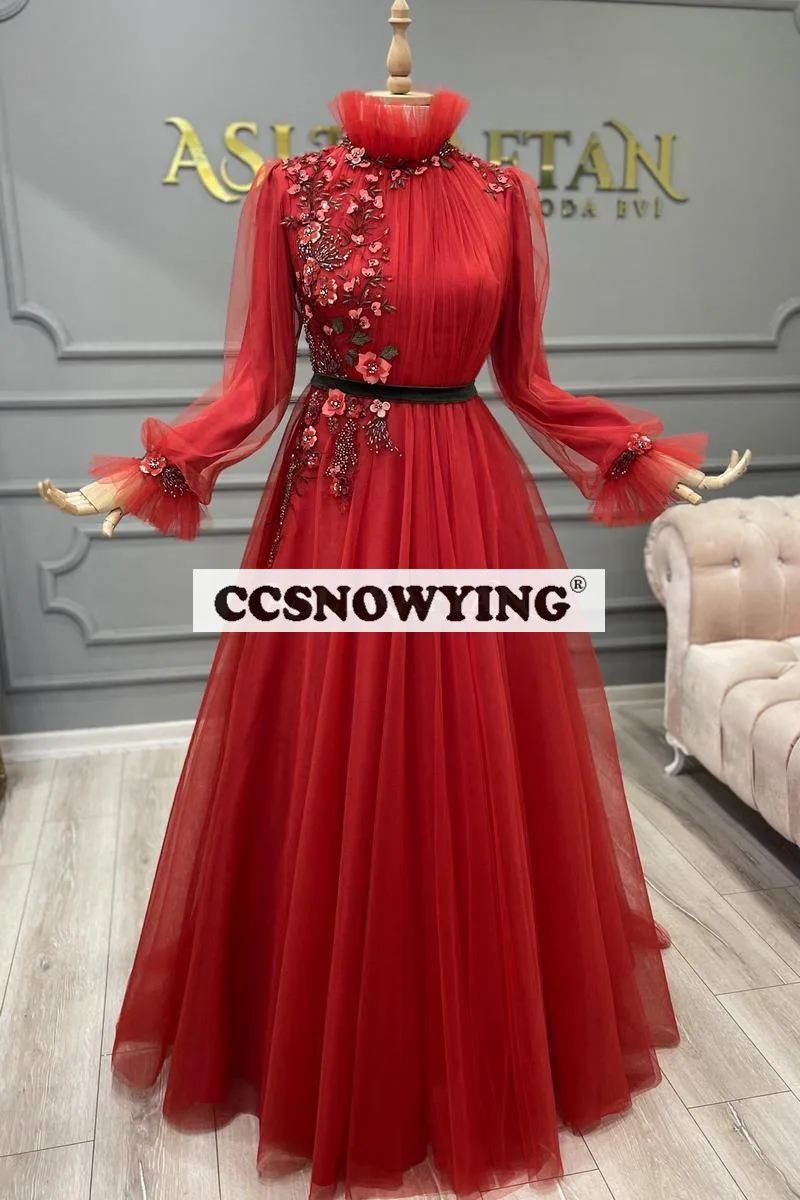 Red Tulle Appliques Long Sleeve Evening Dresses Arabic Dubai Hijab Muslim Prom Formal Party Gown A Line Robes De Soirée
Red Tulle Appliques Long Sleeve Evening Dresses Arabic Dubai Hijab Muslim Prom Formal Party Gown A Line Robes De Soirée