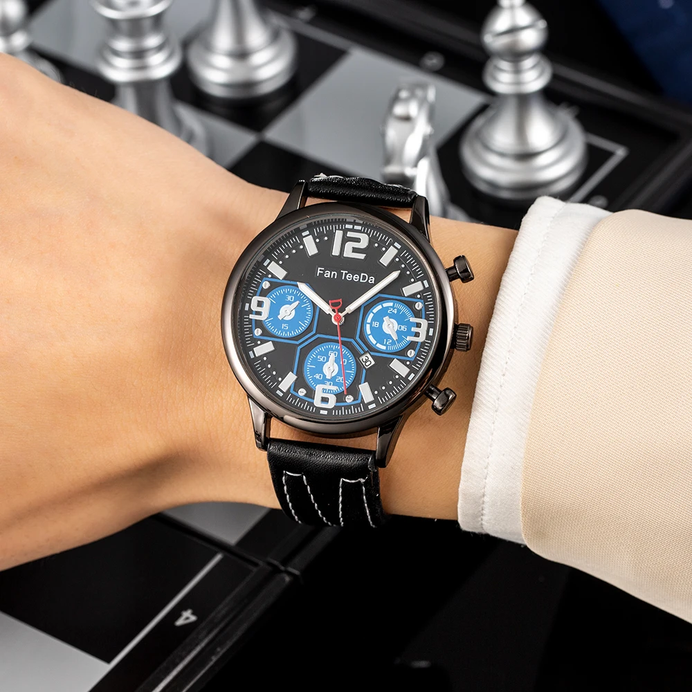 Часы наручные мужские кварцевые с календарем, кожаным ремешком 
Часы наручные мужские кварцевые с календарем, кожаным ремешком