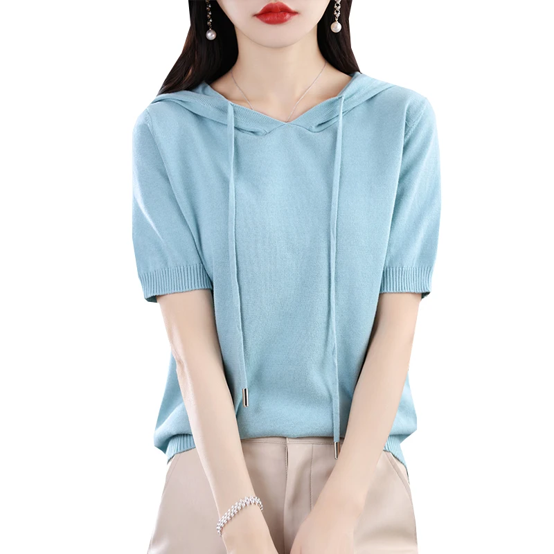 Summer New Knitted Short Sleeve Hooded Sweater Women's Comfortable Soft 100% Cotton Women's Pullover Sweater T-shirt Thin style
Summer New Knitted Short Sleeve Hooded Sweater Women's Comfortable Soft 100% Cotton Women's Pullover Sweater T-shirt Thin style