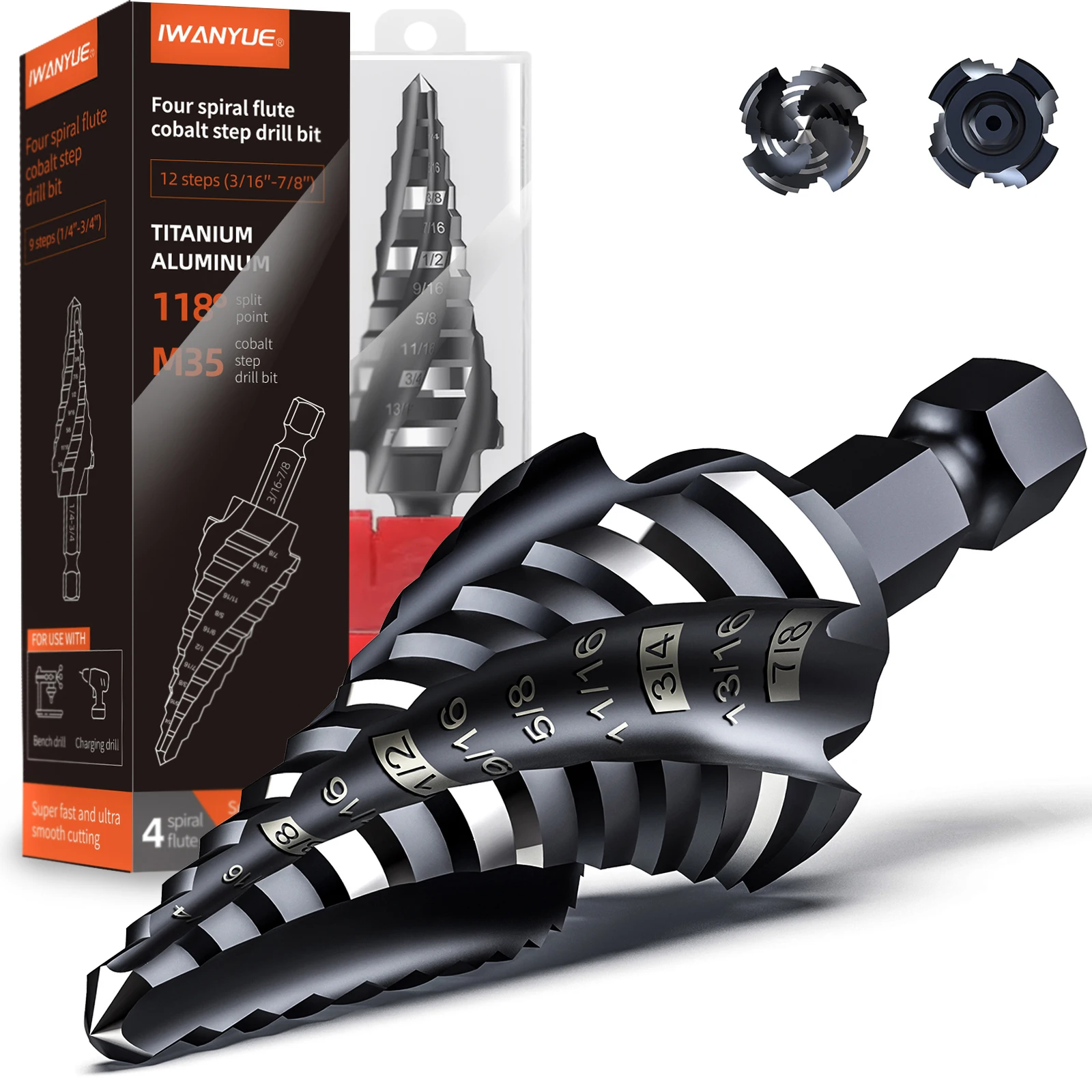 1WAN YUE M35 Кобальтовое ступенчатое сверло из быстрорежущей стали 3/16 дюйма - 7/8 дюйма, 4 спиральных канавки, ступенчатое сверло по металлу, деревообработки, износостойкое Tkaa покрытие
1WAN YUE M35 Кобальтовое ступенчатое сверло из быстрорежущей стали 3/16 дюйма - 7/8 дюйма, 4 спиральных канавки, ступенчатое сверло по металлу, деревообработки, износостойкое Tkaa покрытие