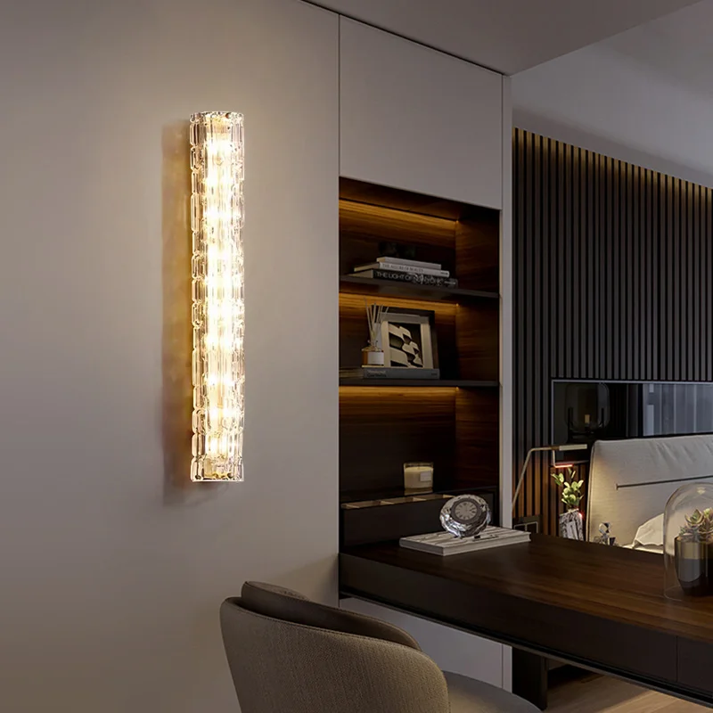 FKL Modern Copper Glass Wall Lamp Simple Long Bedroom Bedside Living room Background Wall Staircase Aisle Crystal Wall Lamp
FKL Modern Copper Glass Wall Lamp Simple Long Bedroom Bedside Living room Background Wall Staircase Aisle Crystal Wall Lamp