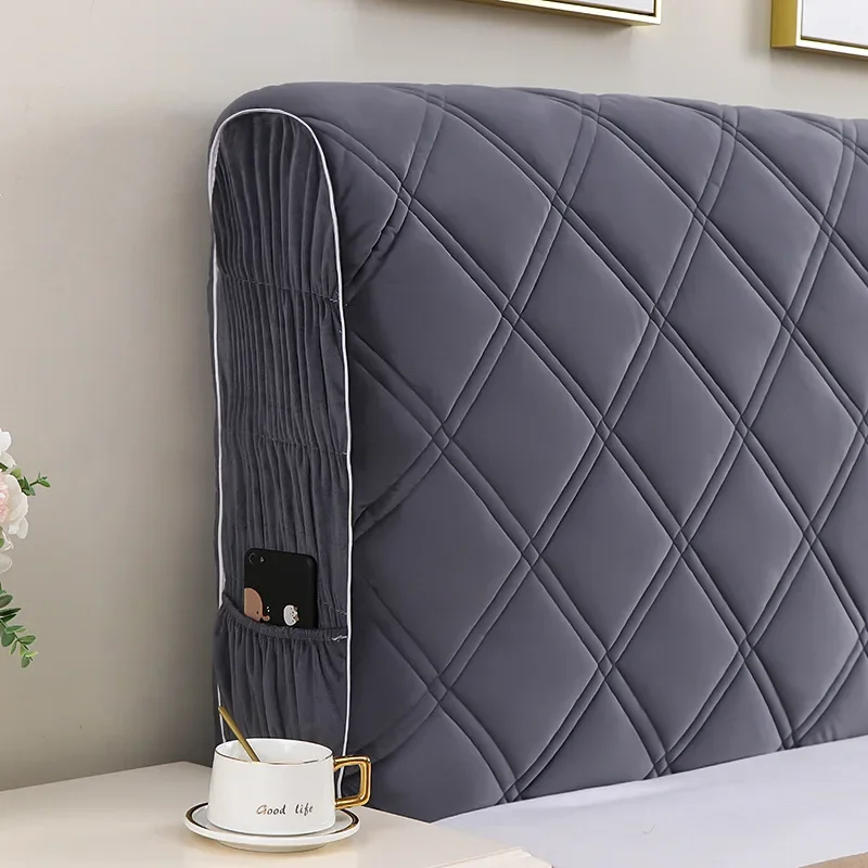 Современный домашний однотонный полноразмерный прикроватный пылезащитный чехол из эластичной бархатной ткани с вышивкой, с двумя боковыми карманами, мягкий прикроватный