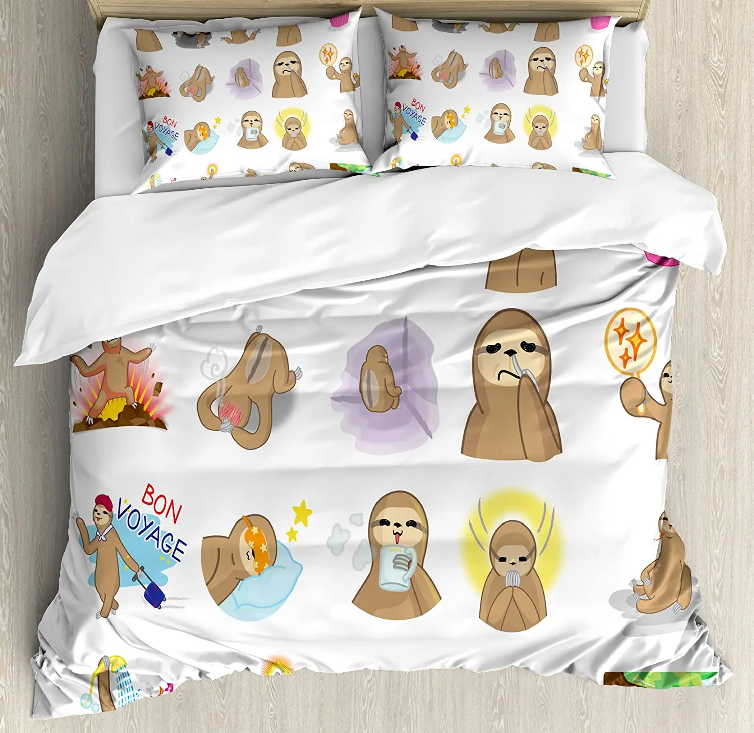 Sloth Bedding Set For Bedroom Bed Home Manga Style Sloth Characters with Different Express Duvet Cover Quilt Cover Pillowcase