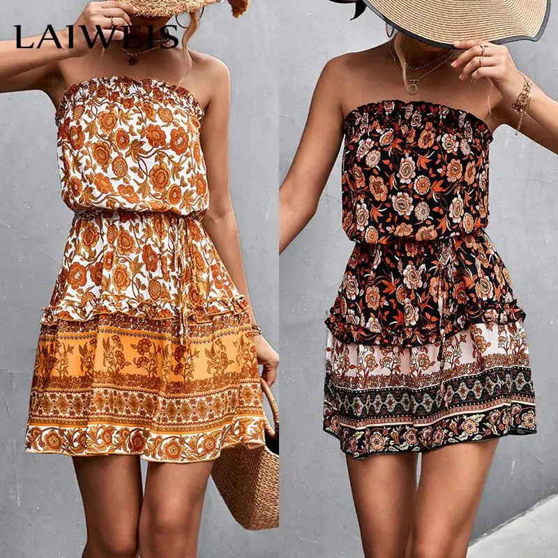 Women's Vintage Off Shoulder High Waist Floral Print Beach Mini Dress Backless Ruffle Sexy Summer Elegant Party Dress 2022 New
Women's Vintage Off Shoulder High Waist Floral Print Beach Mini Dress Backless Ruffle Sexy Summer Elegant Party Dress 2022 New
