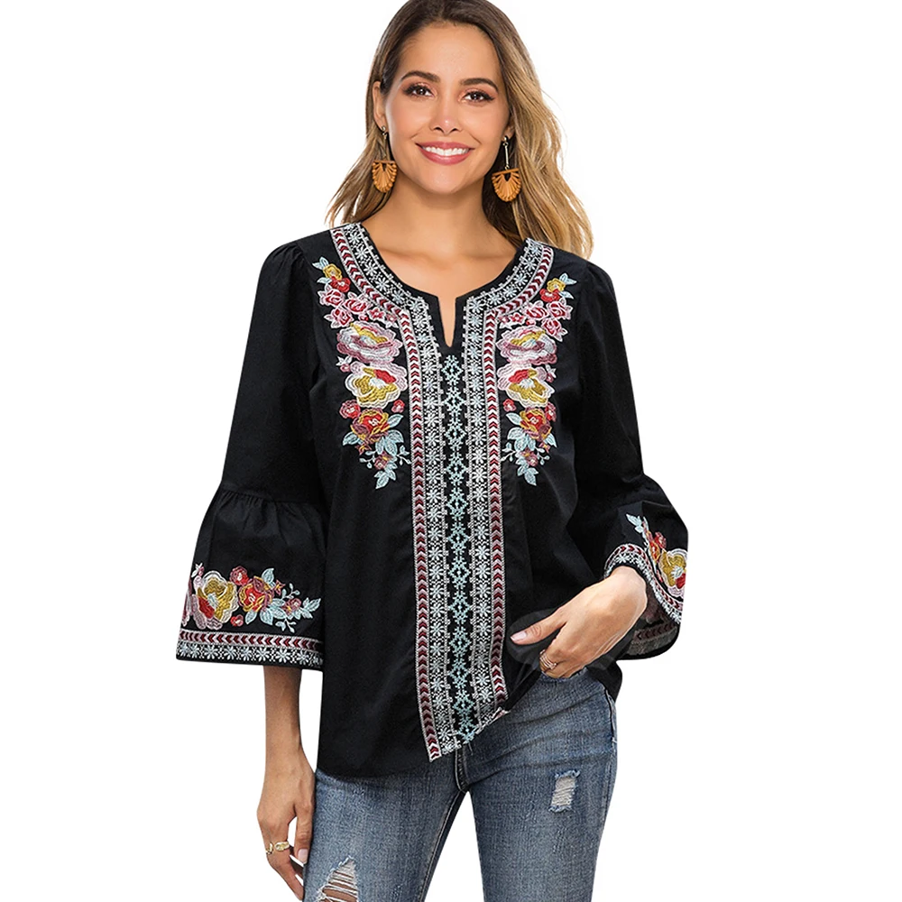 Le Luz Black Floral Embroidery Blouses Shirt Cotton Boho Spring Mexican Shirt Flare Sleeve women Ladies 2xl Ethnic Shirt
Le Luz Black Floral Embroidery Blouses Shirt Cotton Boho Spring Mexican Shirt Flare Sleeve women Ladies 2xl Ethnic Shirt