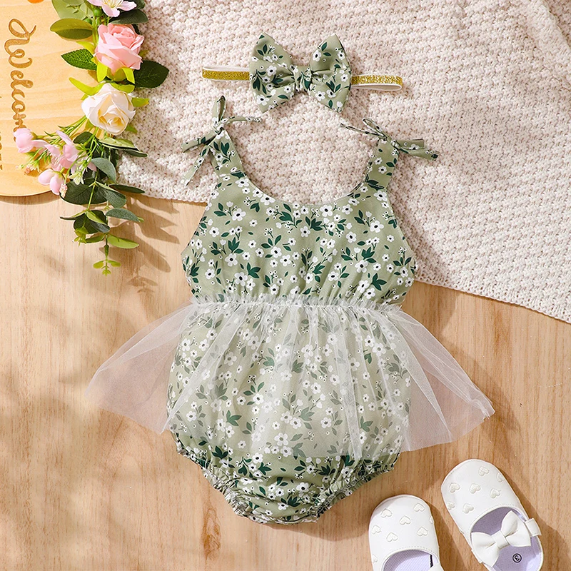 Baby Girls Romper Summer Dress with Headband New Suspender Flower Printed Lace Mesh Double Skirt Hem Jumpsuit For Infant
Baby Girls Romper Summer Dress with Headband New Suspender Flower Printed Lace Mesh Double Skirt Hem Jumpsuit For Infant
