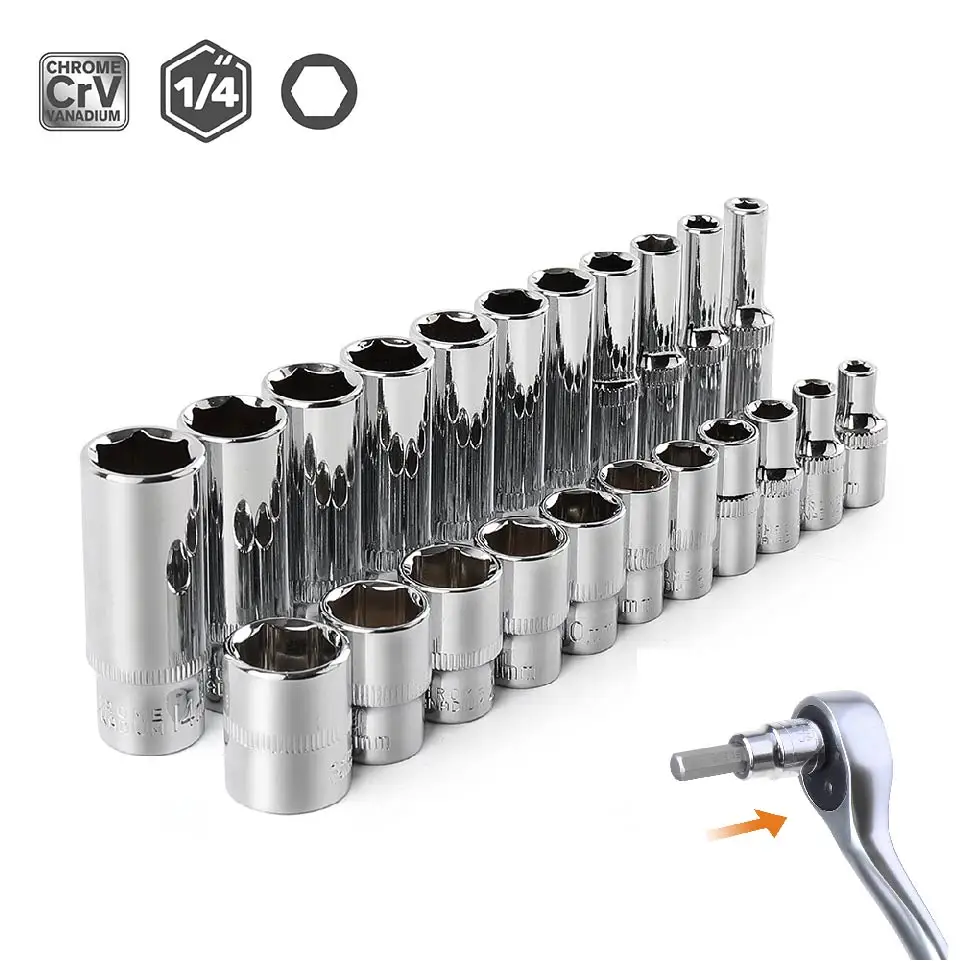 13pcs Short/11pcs Deep Hi-Spec 11pc 1/4 Socket Set Adapter Short Long s 4-14mm Tool Ratchet Wrench
13pcs Short/11pcs Deep Hi-Spec 11pc 1/4 Socket Set Adapter Short Long s 4-14mm Tool Ratchet Wrench