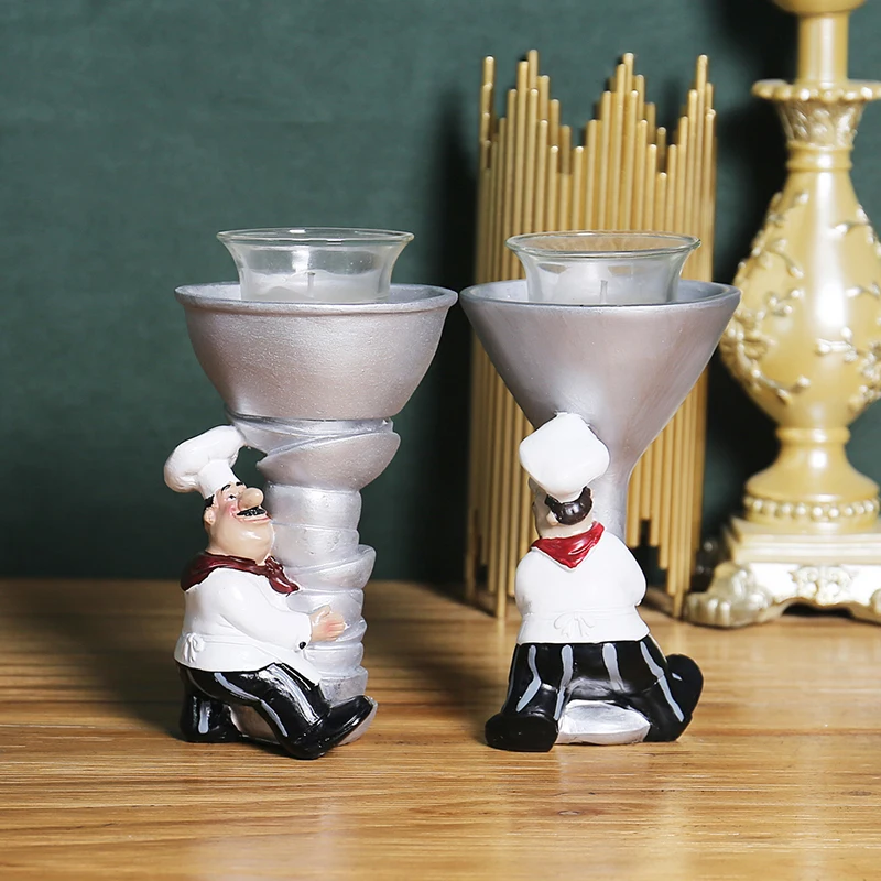 Подсвечник для ресторана, кафе, кухни, бара, креативный подсвечник Winebowl Chef, статуя из смолы, декоративное украшение, украшение для дома