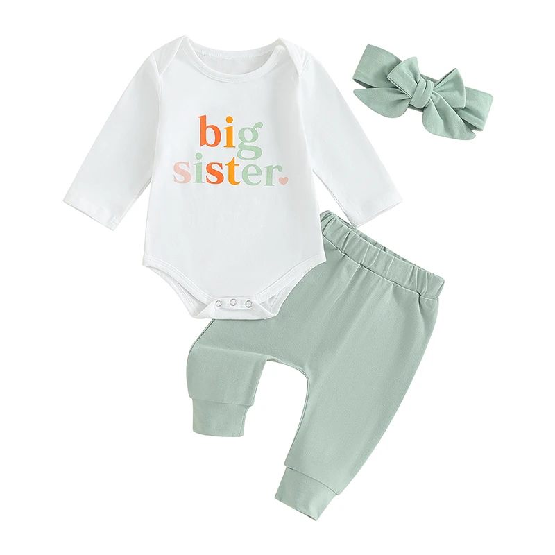 Sister Matching Romper Outfits Letter Print Long Sleeve Romper + Solid Color Long Pants +Bow Headband
Sister Matching Romper Outfits Letter Print Long Sleeve Romper + Solid Color Long Pants +Bow Headband