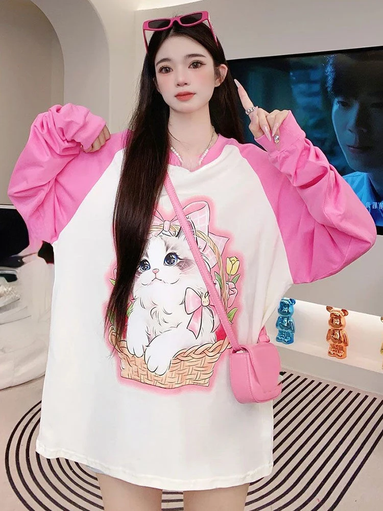 Hikigawa Kawaii Cartoon Cat Print Tops Women Loose Casual Harajuku Long Sleeve O Neck Hoddies Preppy All Match Sweatshirts
Hikigawa Kawaii Cartoon Cat Print Tops Women Loose Casual Harajuku Long Sleeve O Neck Hoddies Preppy All Match Sweatshirts