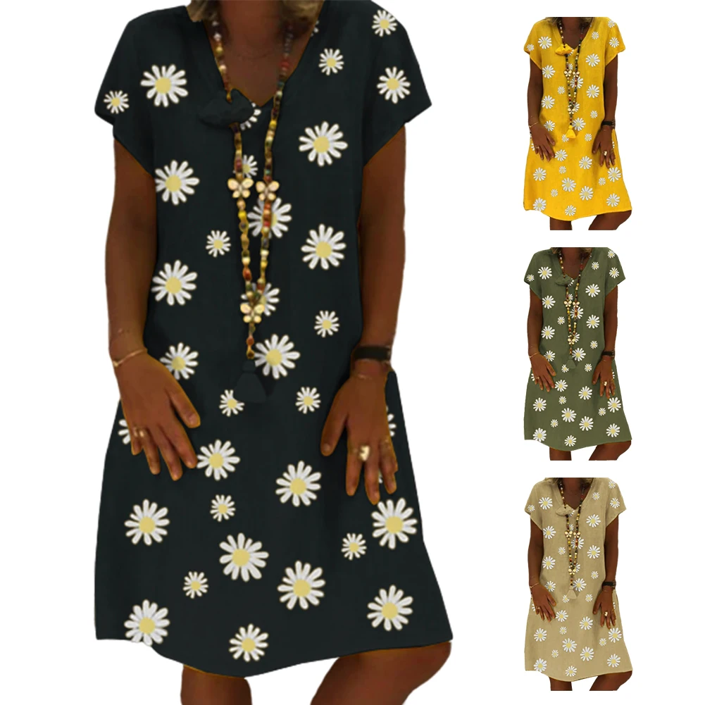 s-5xl Casual Women V Neck Short Sleeve Marguerite Print Pockets Loose Knee-length Dress Fashion Clothing woman dress
s-5xl Casual Women V Neck Short Sleeve Marguerite Print Pockets Loose Knee-length Dress Fashion Clothing woman dress