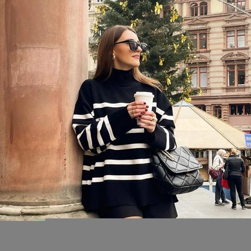 Ladies Elegant Autumn Winter Sweater Women Pullovers Oversized Loose Striped Casual Knit Chic Jumper Women Sweater Tops Female
Ladies Elegant Autumn Winter Sweater Women Pullovers Oversized Loose Striped Casual Knit Chic Jumper Women Sweater Tops Female