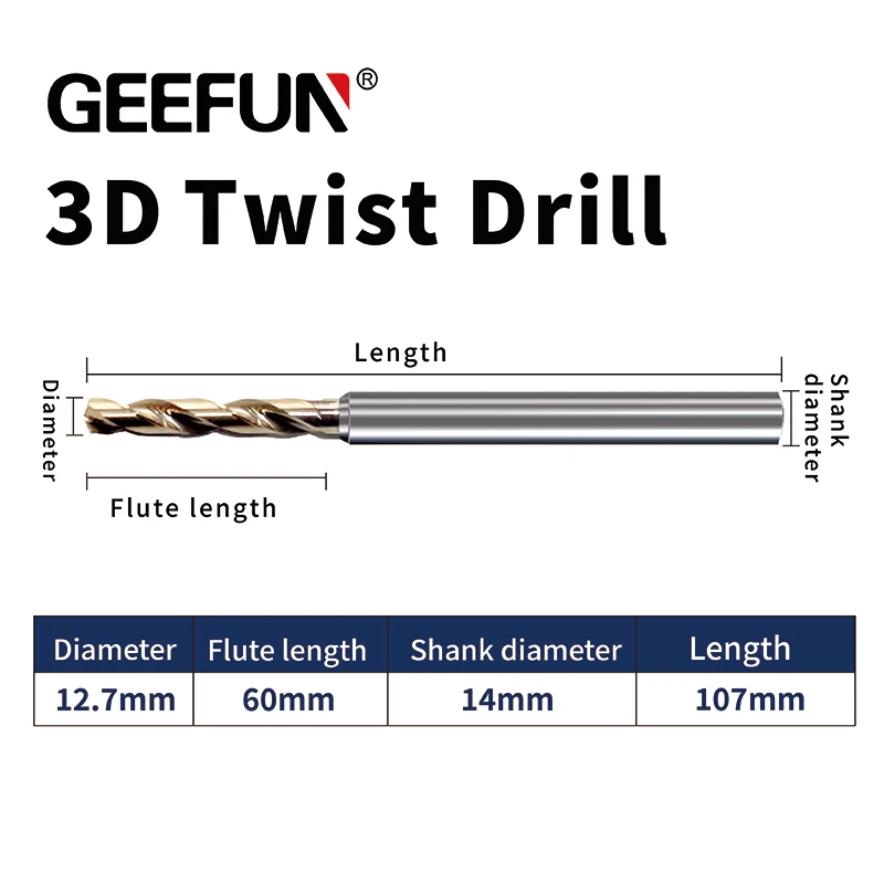 GEEFUN D.i.A 12.7mm / Length 107mm HRC65 2 Flutes Carbide Coolant-Fed Solid Carbide Drill Bit 3*D for Drilling Hole
GEEFUN D.i.A 12.7mm / Length 107mm HRC65 2 Flutes Carbide Coolant-Fed Solid Carbide Drill Bit 3*D for Drilling Hole