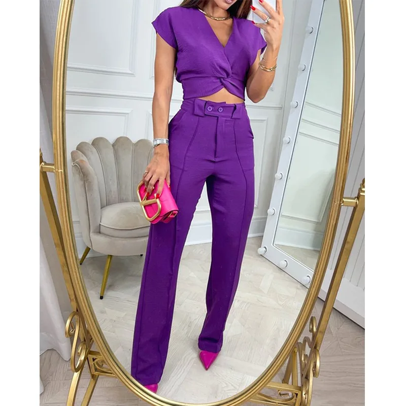 2022 Summer New Leisure Suit Short Sleeve V-neck Tie Sexy Top and Office Lady High Waist Straight Pants Casual Two-piece Sets
2022 Summer New Leisure Suit Short Sleeve V-neck Tie Sexy Top and Office Lady High Waist Straight Pants Casual Two-piece Sets